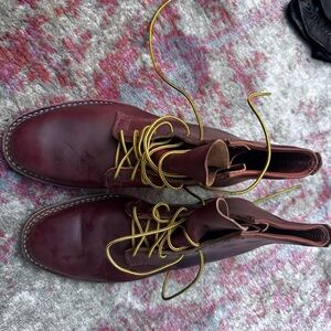 Men's Burgundy Leather Boots with Yellow Laces